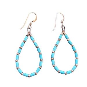 Turquoise and Silver Fishhook Handmade Earrings